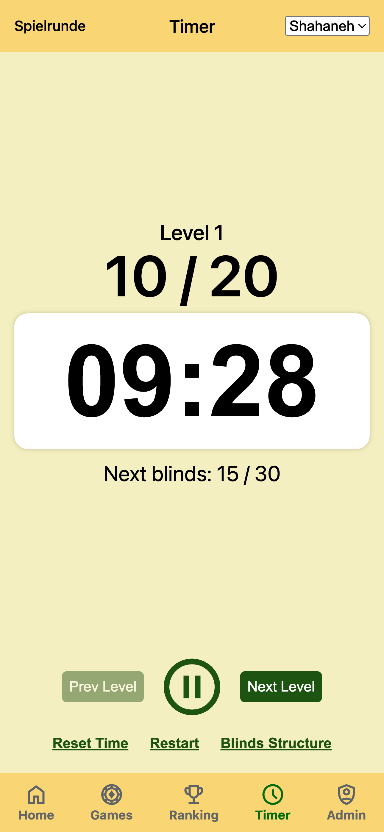 Tournament Organizer timer